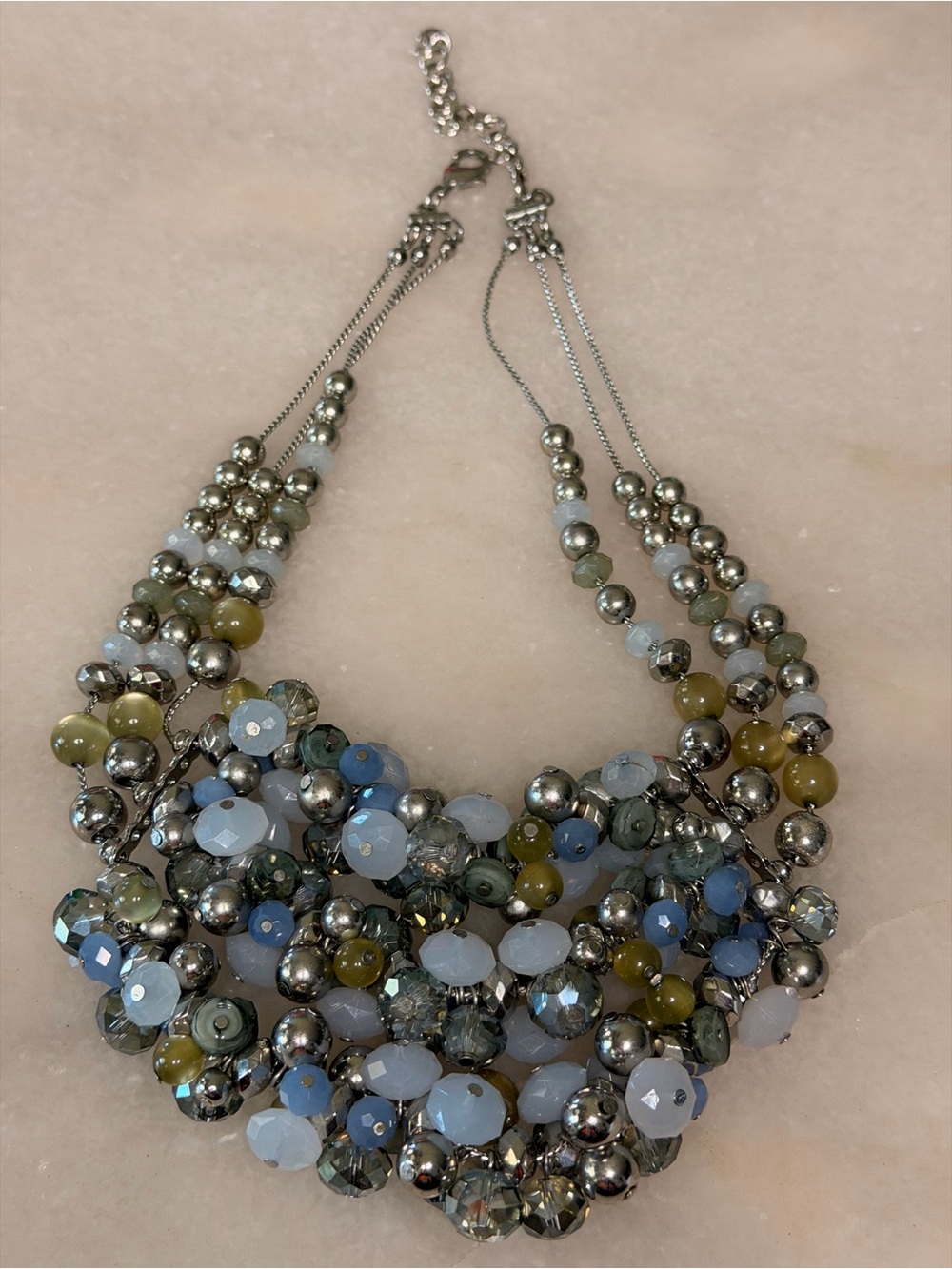 Women's Multi-Bead Statement Necklace - Silver and Mixed Neutral Tones
